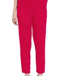 PATRORNA Dark Pink Mid Rise Slim Fit Trousers-image-18