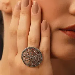 Jaypore Silver Oxidized Casual Ring image 3