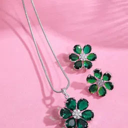 ORANGENYSHA Rhodium-Plated American Diamond & Cubic Zirconia Studded Jewellery Set image 2