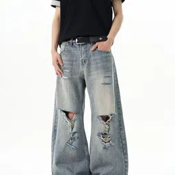 StyleCast Men Wide Leg Mid-Rise Highly Distressed Heavy Fade Jeans image 3