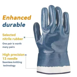 Swavind Safety Hand Gloves Strong Synthetic Fabric Latex & Nitrile Coated Palm with Abrasion Resistance Dark Blue Free Size (Pack of 12 Pair) image 5