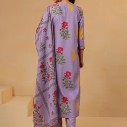 DIVASTRI Women Lavender Floral Printed Kurta with Palazzos & Dupatta image 5