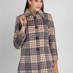LURE URBAN Women Checked Spread Collar Single-Breasted Winter Overcoat-image-5