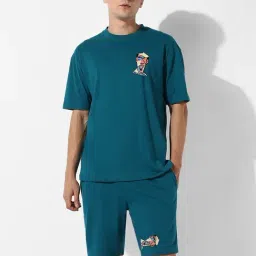 Campus Sutra Teal Blue Regular Fit Oversized Beret Man Printed Co-Ord Set-picture-14