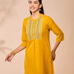 Daali Mustard Cotton Regular Fit Kurta image 2