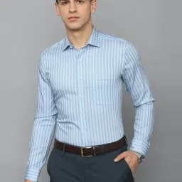 Louis Philippe Permapress Blue Cotton Slim Fit Striped Shirt-picture-34