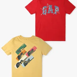 GAP Boys Pack Of 2 Graphic Printed Pure Cotton Crew Neck T-Shirt-picture-26