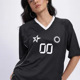 glitchez Printed Perforated Semi Sheer Oversized T-shirt-image-40