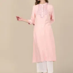 Rangita Peach Embroidered A Line Kurta-image-0