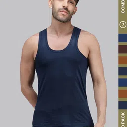 AMUL COMFY Pack of 7 Assorted Round Neck Pure Cotton Gym Vest-picture-38
