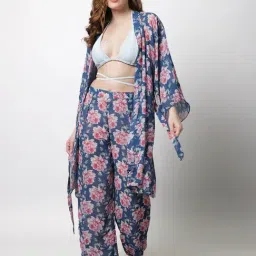 Erotissch Blue Floral Print Beachwear Co-Ord Set-image-51