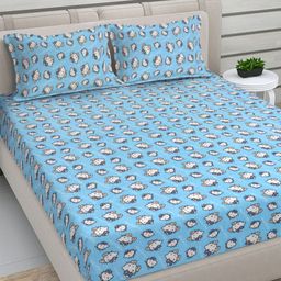 Myntra Elegant Homes Blue & White Printed Woollen 300 TC King Bedsheet Set 2.5 m x 2.25 m-picture-12