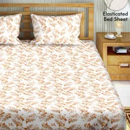 BELLA CASA Scarlet Floral White 220 TC Cotton King Fitted Sheet with 2 Pillow Covers-image-30