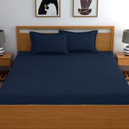 WEAVE AND DECOR Navy Blue Striped 300 TC King Bedsheet with 2 Pillow Covers-picture-20