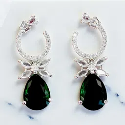 The Pari Rhodium-Plated American Diamond Studded Teardrop Shaped Drop Earrings-image-59