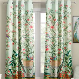 SEJ by Nisha Gupta Set of 2 Floral Eyelet Window Curtains - Green-picture-9