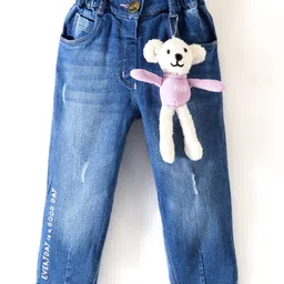 Little Kangaroos 100 % Cotton Full Length Washed Denim Jeans with Teddy - Light Blue-picture-15