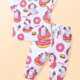 Doodle Poodle Cotton Knit Half Sleeves Donuts & Unicorn Printed Night Suit - Multicolour-picture-28