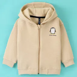 Little Kangaroos Full Sleeves Drop Shoulder Penguin Printed Hooded Sweat Jacket - Beige-picture-28