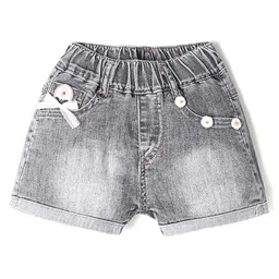 Kookie Kids Solid Shorts with Floral Applique - Black-picture-21