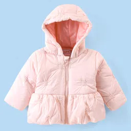 Babyhug Cotton Knit Full Sleeves Padded Hooded Jacket with Solid Colour - Pink-picture-26