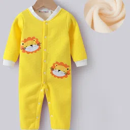 Kookie Kids Full Sleeves Winter Wear Romper With Lion Print - Yellow-picture-27