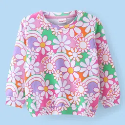 Babyhug Cotton Knit Full Sleeves Floral Printed Sweatshirt - Pink & White-picture-33
