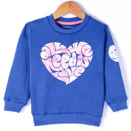 Doreme Fleece Knit Full Sleeves Sweatshirt with Text & Heart Print - Royal Blue-picture-15