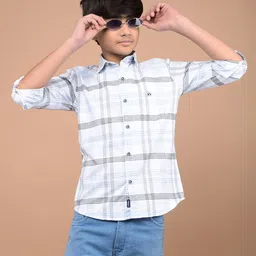 CRIMSOUNE CLUB 100% Cotton Full Sleeves Checked Shirt - White-picture-28