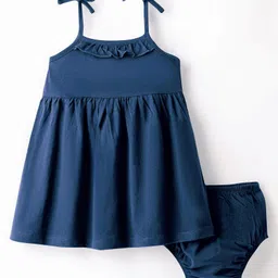 Babyhug Single Jersey Knit Sleeveless Solid Frock With Bloomer - Navy Blue-picture-10