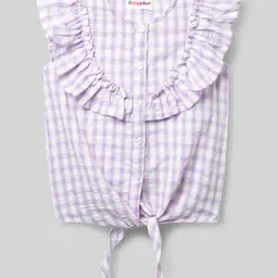 kookie kids india Kookie Kids Cotton Woven Sleeveless Shirt Top with Knot With Frill & Checks - Lavender-picture-34