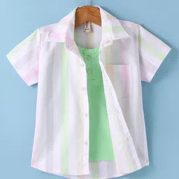 Dapper Dudes Half Sleeves Striped Shirt With Attached Tee - Light Green-picture-26