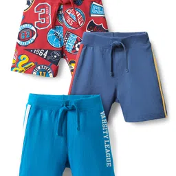Babyhug Cotton Single Jersey Knit Shorts With Sports Theme Print Pack Of 3 - Red Navy Blue & Light Blue-picture-26