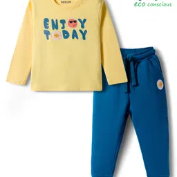Babyoye 100% Cotton Interlock Knit Full Sleeves T-Shirt & Lounge Pant Set With Eco Jiva Finish & Text Print - Yellow-picture-11