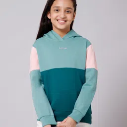 ALAN JONES Cotton Blend Knit Full Sleeves Cut & Sew Light Winter Hooded Sweatshirt - Turquoise & Pink-picture-28