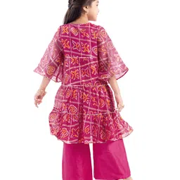 Babyhug WovenEmbroidered Top & Palazzo with Three Fourth Sleeves Printed Jacket - Fuschia Pink image 2