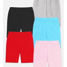 Trampoline Cotton Lycra Knit Pack Of 5 Solid Cycling Sports Shorts - Multi Colour image 3