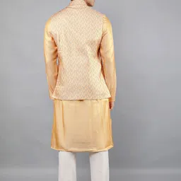Manish Creations Mandarin Collar Straight Kurta With Churidar And Nehru Jacket image 2