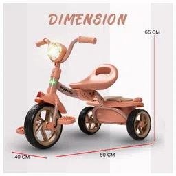 Baybee Flyer Baby Tricycle for Kids Smart Plug & Play Kids Cycle with Eva Wheels Head Light Music Storage Baskets & High Backrest (Pink) image 3