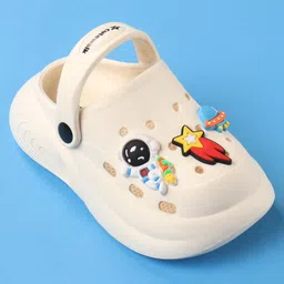 Cute Walk by Babyhug Back Strap Closure Clogs with Spaceship Applique - White image 3