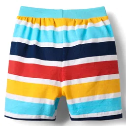 Babyhug Single Jersey Knit Shorts With Stripes & Dino Print Pack Of 3 - Yellow Light Blue & Navy Blue image 3