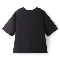 Pine Kids Disney Terry Knit Half Drop Shoulder Sleeves Oversized T-Shirt with Daisy Duck Graphics - Black image 3