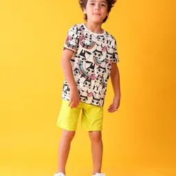 Anthrilo Blended Knit Half Sleeves Panda Printed Night Suit Set - White & Lime image 5