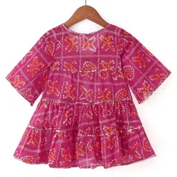 Babyhug WovenEmbroidered Top & Palazzo with Three Fourth Sleeves Printed Jacket - Fuschia Pink image 5