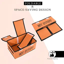 Aura Orange Colored & Black 3 Pieces Printed 2 Compartments Double Lid Drawer Organisers image 2