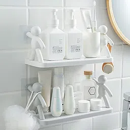 star venture Plastic bathroom Hanging Shelf Storage Rack Self Adhesive Plastic Wall Shelf-picture-10