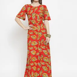 Indibelle Women Red Printed Maxi Dress-picture-38