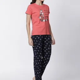 Kryptic Women Pink & Navy Blue Printed Night Suit image 4