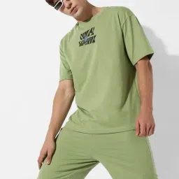 Campus Sutra Green Regular Fit Oversized Only Human Printed Co-Ord Set-image-80