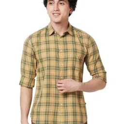 Parx Beige Cotton Slim Fit Checks Shirt-image-16